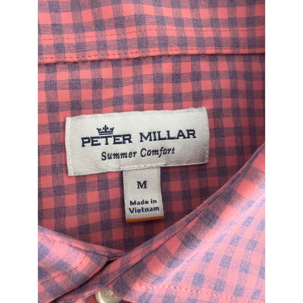 Peter Millar Summer Comfort Mens Medium Pink Blue Gingham Long Sleeve Shirt - Picture 3 of 5